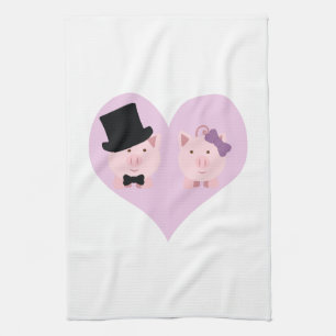 Cute Pig Couple Theedoek