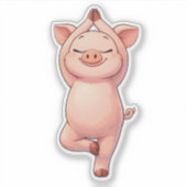Cute Pig Doing Tree Pose Custom-Cut Vinyl Sticker (Voorkant)