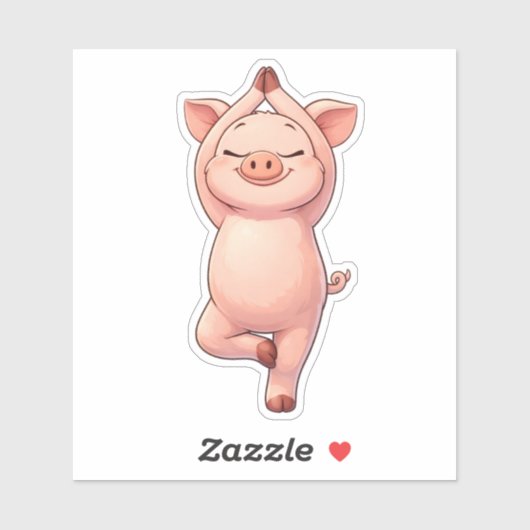 Cute Pig Doing Tree Pose Custom-Cut Vinyl Sticker (Vel)