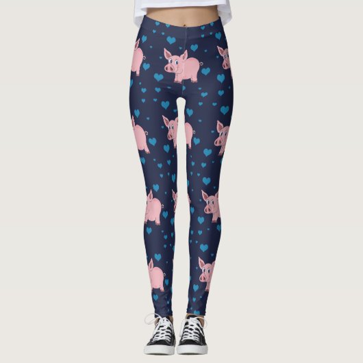 Cute Pig en Hearts Leggings (Voorkant)