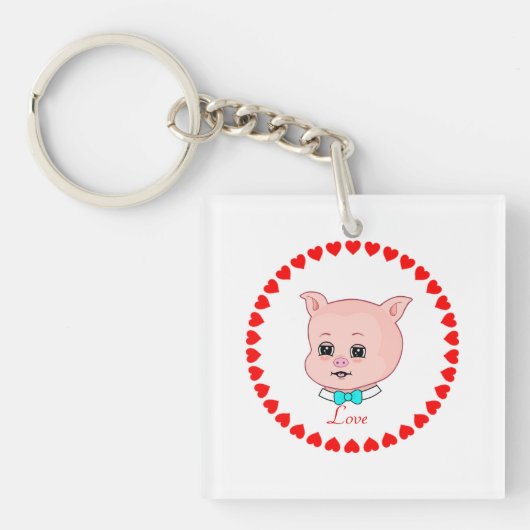 Cute Pig en Hearts Sleutelhanger (voorkant)