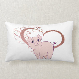 Cute Pig en Swirl Heart Pillow Kussen