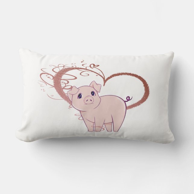 Cute Pig en Swirl Heart Pillow Kussen (Voorkant)