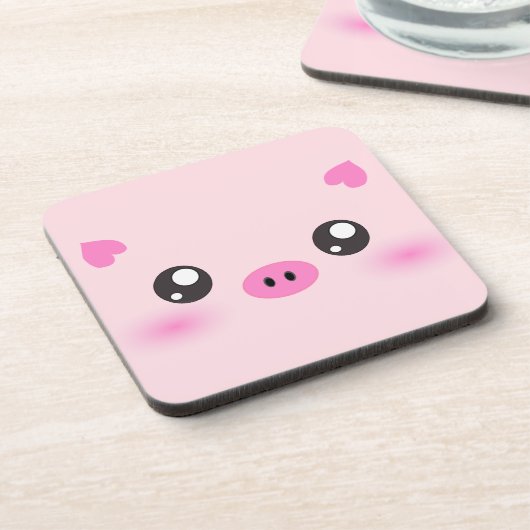 Cute Pig Face - kawaii minimalisme Bier Onderzetter (Linkerzijde)