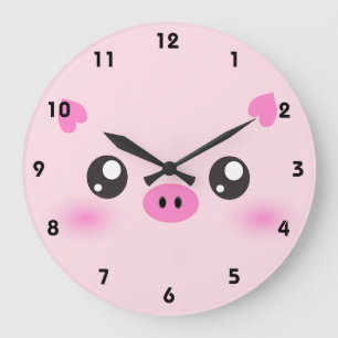Cute Pig Face - kawaii minimalisme Grote Klok