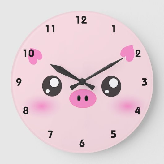 Cute Pig Face - kawaii minimalisme Grote Klok (Voorkant)