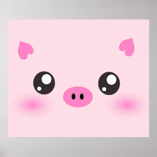 Cute Pig Face - kawaii minimalisme Poster