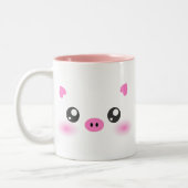 Cute Pig Face - kawaii minimalisme Tweekleurige Koffiemok (Links)