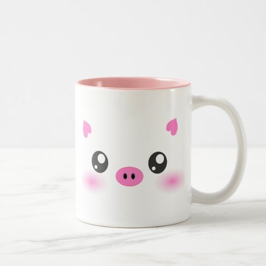 Cute Pig Face - kawaii minimalisme Tweekleurige Koffiemok (Rechts)