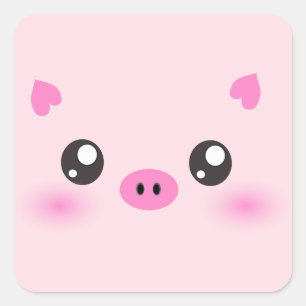 Cute Pig Face - kawaii minimalisme Vierkante Sticker