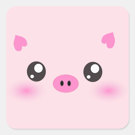 Cute Pig Face - kawaii minimalisme Vierkante Sticker (Voorkant)