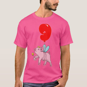 Cute Pig Fairy9th BirthdayKids Balonpartij T-shirt