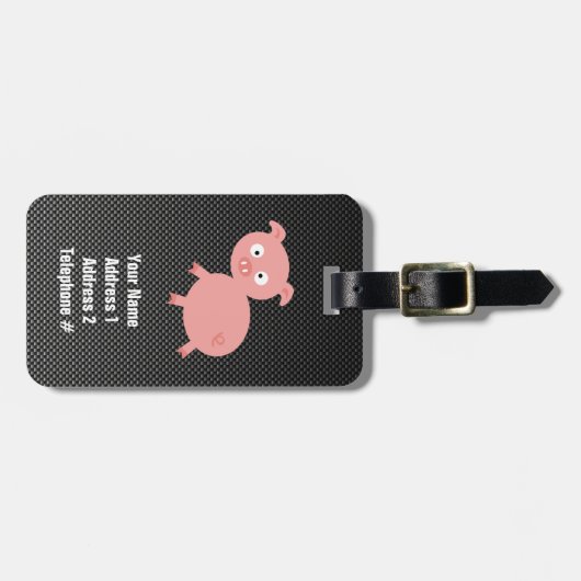 Cute Pig; Faux-koolstofvezel Bagagelabel (Voorkant horizontaal)