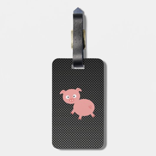 Cute Pig; Faux-koolstofvezel Bagagelabel (Achterkant verticaal)