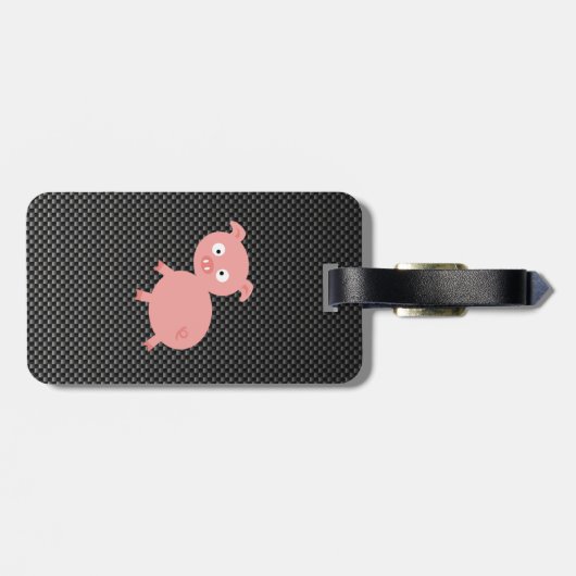 Cute Pig; Faux-koolstofvezel Bagagelabel (Achterkant horizontaal)