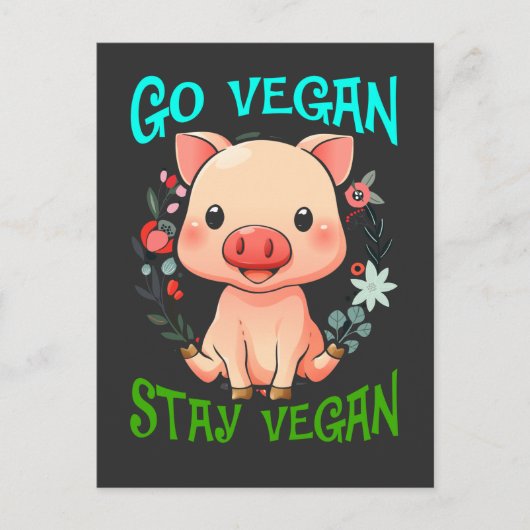 Cute Pig Flower Vegan Animal Rights Vegetarian Briefkaart (Voorkant)