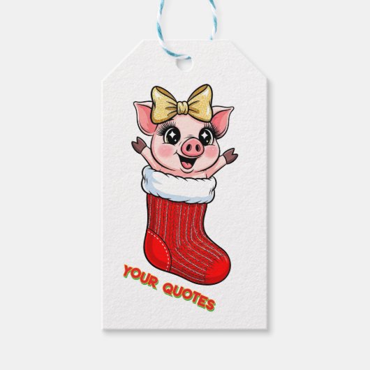 Cute Pig in Christmas Stocking Cadeaulabel (Voorkant)