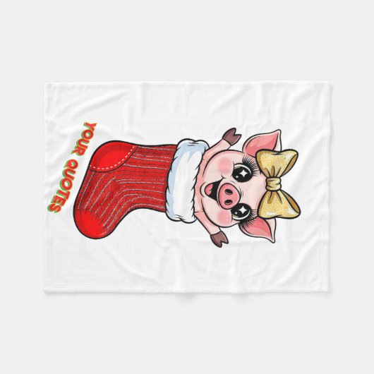 Cute Pig in Christmas Stocking Fleece Deken (Voorkant (Horizontaal))