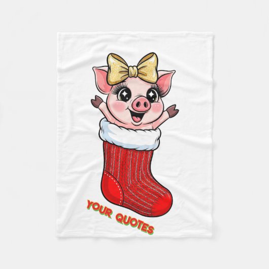 Cute Pig in Christmas Stocking Fleece Deken (Voorkant)
