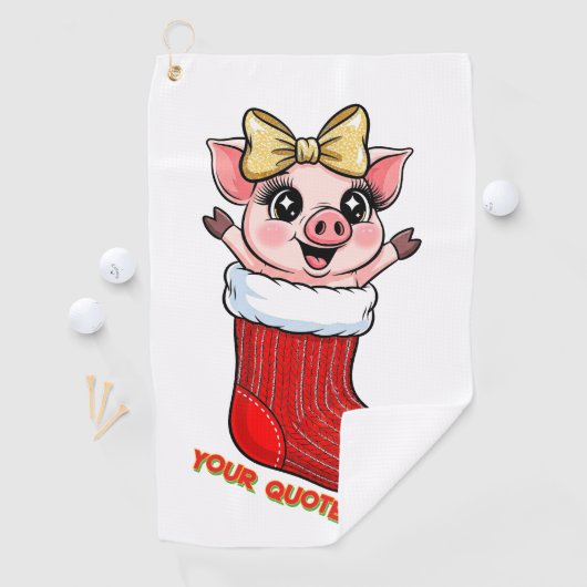 Cute Pig in Christmas Stocking Golfhanddoek (Insitu)
