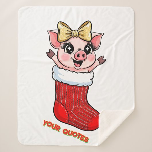 Cute Pig in Christmas Stocking Sherpa Deken (Voorkant)