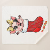 Cute Pig in Christmas Stocking Sherpa Deken (Voorkant (horizontaal))