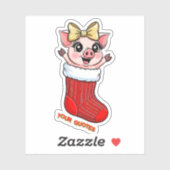 Cute Pig in Christmas Stocking Sticker (Vel)
