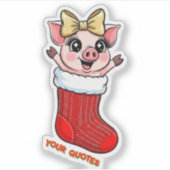 Cute Pig in Christmas Stocking Sticker (Voorkant)