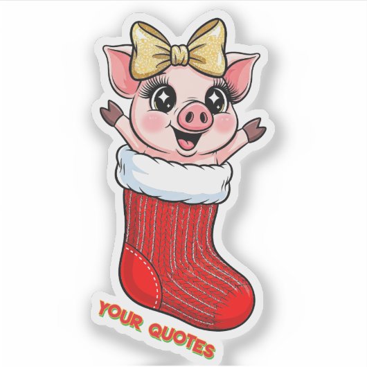 Cute Pig in Christmas Stocking Sticker (Voorkant)