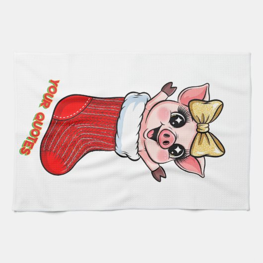 Cute Pig in Christmas Stocking Theedoek (Horizontaal)