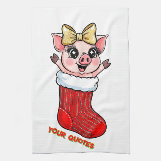 Cute Pig in Christmas Stocking Theedoek
