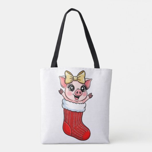 Cute Pig in Christmas Stocking Tote Bag (Achterkant)