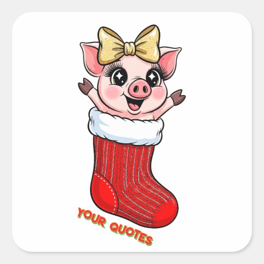 Cute Pig in Christmas Stocking Vierkante Sticker (Voorkant)