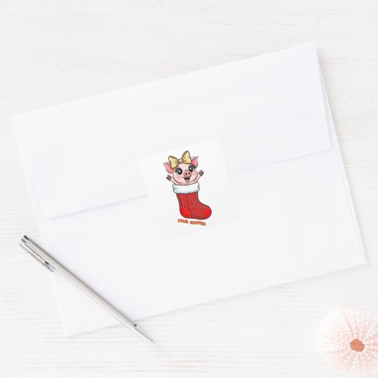 Cute Pig in Christmas Stocking Vierkante Sticker (Envelop)
