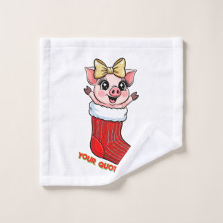 Cute Pig in Christmas Stocking Washandje
