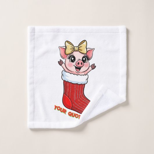 Cute Pig in Christmas Stocking Washandje (Wasdoekje)