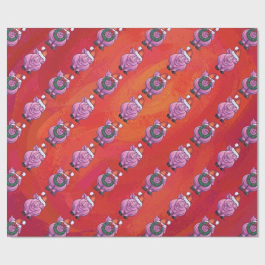 Cute Pig in Santa Hat op Red Cadeaupapier (Vlak)