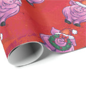 Cute Pig in Santa Hat op Red Cadeaupapier (Rol Hoek)