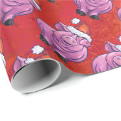Cute Pig in Santa Hat op Red Cadeaupapier (Rol Hoek)