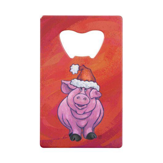 Cute Pig in Santa Hat op Red Creditkaart Flessenopener (Voorkant)