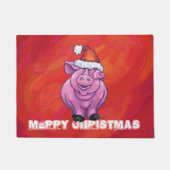 Cute Pig in Santa Hat op Red Deurmat (Voorkant)
