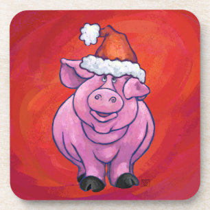 Cute Pig in Santa Hat op Red Drankjes Onderzetter