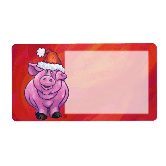 Cute Pig in Santa Hat op Red Etiket (Voorkant)