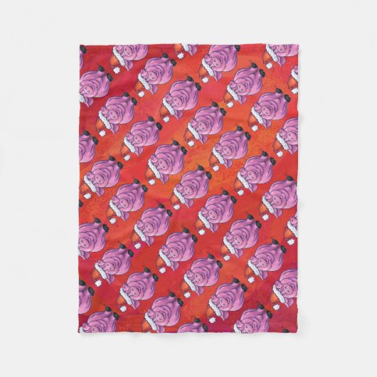 Cute Pig in Santa Hat op Red Fleece Deken (Voorkant)