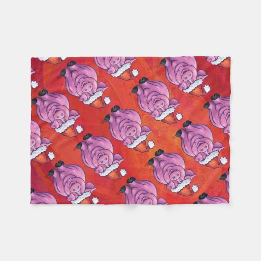 Cute Pig in Santa Hat op Red Fleece Deken (Voorkant (Horizontaal))