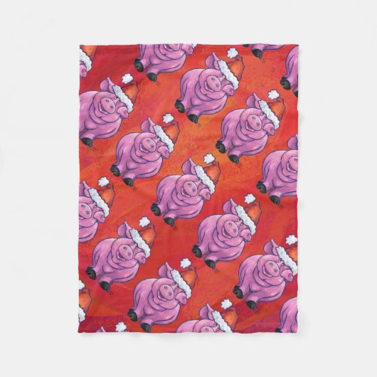 Cute Pig in Santa Hat op Red Fleece Deken (Voorkant)