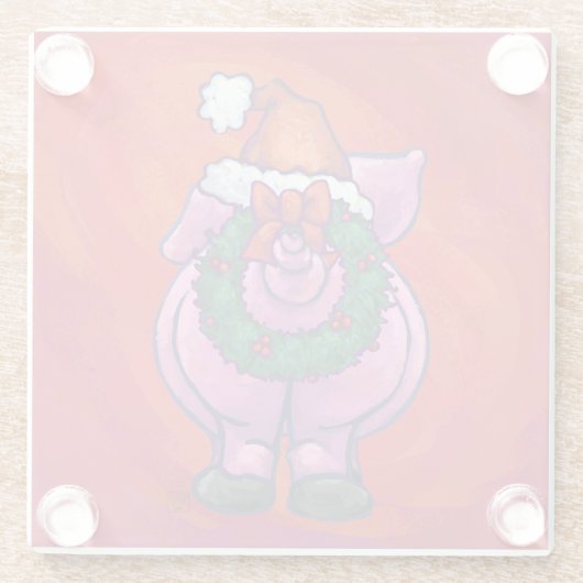 Cute Pig in Santa Hat op Red Glazen Onderzetter (Achterkant)
