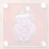 Cute Pig in Santa Hat op Red Glazen Onderzetter (Achterkant)