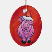 Cute Pig in Santa Hat op Red Keramisch Ornament (Rechts)