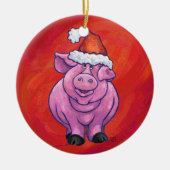 Cute Pig in Santa Hat op Red Keramisch Ornament (Voorkant)